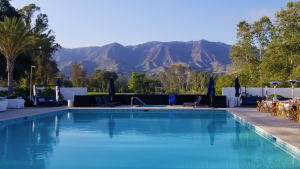 Ojai Valley Inn in Ojai, CA North View of Pool and mountains.